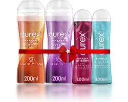 Durex - 4 Lubrifiants - À base d'eau - 2 en 1 Aloë Vera 200 ml - 2 en 1 Sensible - Play Tingle Gel 100 ml - Crazy Cherry 100 ml - Pack économique