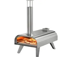 Four à Pizza KitchenBrothers - Cuisson au bois - Modèle de table - Pliable - Pierre à pizza - Jusqu'à 460 °C - Acier inoxydable - Set complet - Four à pizza d'extérieur - Acier inoxydable