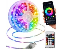 Majestix RGB LED Strip – 10 mètres – USB 5V – Avec télécommande & application – Synchronisation musicale – Multicolore