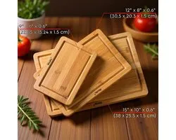 Snijplank van Bamboe Set - 3 Maten Houten Snijplanken (Klein, Middel, Groot) - Keuken Dienblad voor Vlees, Kaas en Groenten