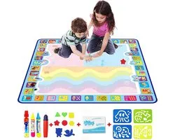 Igoods speelmat 100 x 100 cm - Tekenmat Met 4 Magic Pennen & Stempelset - Aqua Magic Doodle Mat voor Kinderen - Speelgoed Cadeau voor 1 tm 8 Jaar