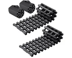Plaques de traction / Recovery Boards - Set de 2 - Capacité de charge 7 tonnes - TPR antidérapant - Pour neige, sable et boue - Avec sacs de rangement - Universel pour voiture/SUV/VTT/4x4 - Noir
