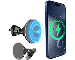 CarMe Telefoonhouders Auto - Adapté pour MagSafe - Avec Chargeur sans fil - Magnétique - MagSafe Autohouder - Support GSM Auto - Zwart