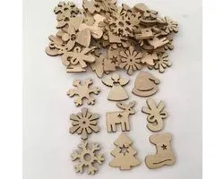 Akyol - Kerstboomhangers - mini Kerstboom Versiering- kerst ornamenten - knutselen kerst - tafel decoratie kerst - Set 50 stuks -mini houten kerst accesoires - kerstversiering – kerst - feestdagen -kerst tafel decoratie - houten kerst decoratie