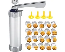 Biscuit Maker Kit, Koekjespersen met 20 Decoratieve Mallen en 4 Mondstukken Roestvrijstalen Koekjespers voor Koekjes Dessert Bakken