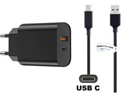 OneOne 20W snellader met 2 poorten + 0,8m sterke USB C kabel. PD lader. Oplader adapter past op JBL TUNE 115TWS, Flash X, Link Portable, Reflect Flow Pro, Tune 770NC, Live Tuner 2 XL, Tune 670NC