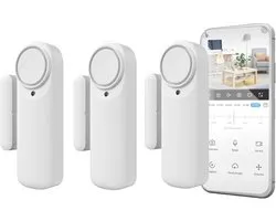 Intelligent wifi-deuralarm, magnetische deursensor, draadloos met mobiele app, real-time meldingen, handmatige knop, sirene 100 dB (Pack 3)