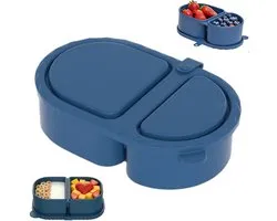 Lunchbox - Siliconen lunchbox - Siliconen snackbox - Blauw - Voedselbewaarcontainer met compartimenten - Bento box - Voedselbewaarcontainer met twee compartimenten - Draagbare snackbox - Geschikt voor lunch, school en volwassenen