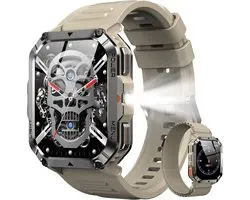 W70Pro - Smartwatch - Sporthorloge - Heren en Dames - Health - Stappenteller - Hartslagmeter - Saturatiemeter - Belfunctie - 100+ Sportmodi - Kompas - Zaklamp - Geschikt voor iOS/Android - Khaki