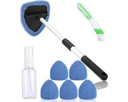 Autoruitreiniger set – 6 microvezeldoeken, sprayfles, verstelbare steel, lichtblauw,Ruitenwisser met 180° draaibare kop – voor ruiten en ramen – eenvoudig schoonmaken
