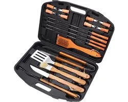 Tamarow 18 delige BBQ Accessoires Set - RVS Kamado Gereedschap - Barbecue Tang - Vlees Spiezen - Spatel & Borstel