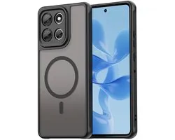 MobyDefend Hoesje - Geschikt voor Motorola Moto G86 - Case Geschikt voor MagSafe - Mat Transparant Met Gekleurde Rand - Zwart