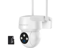 Caméra de sécurité Protectly® Outdoor - Caméra extérieure avec vision nocturne - Caméra extérieure - Caméra de sécurité - 3K HD 5MP - Avec WiFi et APP - Incl. Carte SD 64 Go - Wit