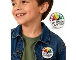 Social Battery Mood Pin Set van 2 – Interactieve Stemmingsindicator Broche met 7 Emoties – Draaibare Emoji Mood Tracker – Emaille Pin voor Rugzak, Jas en Kleding – Humoristisch Cadeau voor Introverten