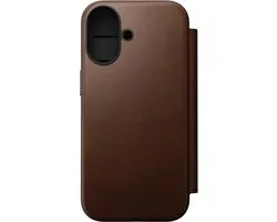 Nomad Modern Lederen Folio iPhone 17 – Gerecycled Aluminium Knoppen – Camera Bedieningsknop – Ecco Leder - Bruin