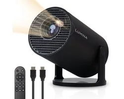 Lumina® Pro Mini Beamer 2026 – Android 14 Smart Projector avec Google Playstore – Cinéma maison – Pour iOS & Android – WiFi 6 & Bluetooth 5.4 – Zwart