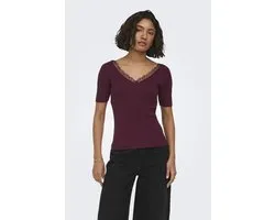Jacqueline de Yong T-shirt Jdynanna S/s Revers Lace Pullover K 15376557 Windsor Wine Dames Maat - XXL