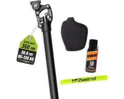 Suntour verende zadelpen SP25-NCX, diameter 30,9 mm, lengte 350 mm, gewichtsklasse 95–120 kg, parallellogram, inclusief Brunox Deo en MSZweirad reflectieband