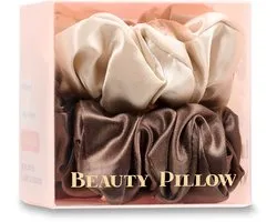 Beauty Pillow – Luxury Silk Scrunchies Champagne & Brown