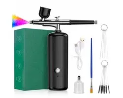 Ensemble airbrush pour modélisme, nail art et peinture - Avec compresseur - Pistolet airbrush sans fil rechargeable - Haute pression double action - Avec buses