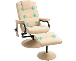 Fauteuil relax HOMCOM, fauteuil TV avec fonction de massage, tabouret inclus, cuir artificiel, blanc crème, 77 x 84 x 95 cm