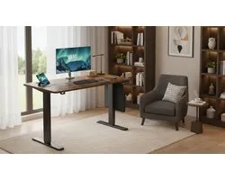 elektrisch bureau -Electric Desk Casa Velluto – Adjustable Height Sit-Stand Desk 100x60 cm, Memory Function for 4 Heights, Vintage Brown Office Desk, Ergonomic, USB-C Charging, Sturdy Steel Frame, Cable Management, Work from Home & Office