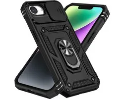 Casemania Housse Adaptée pour Apple iPhone 17e - Zwart - Coque Hybride Anti-Choc Armor Back Cover - Housse avec Ring Kickstand et Protection Appareil Photo
