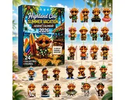 Summer Seaside Vacation'-blind box met Schotse hooglanders (editie 2026) – Adventskalender met 24 vakjes en acrylornamenten