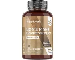 WeightWorld Lion's Mane tabletten - 2000 mg - 365 tabletten voor 1 jaar voorraad - Verrijkt met zwarte peper - Hericium erinaceus (pruikzwam)
