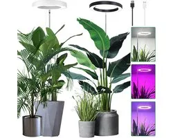 Lapamax Groeilamp Full Spectrum 72 LEDs -kweeklamp met 16 cm Ring - Verstelbare planten lamp 35-155 cm - 10-Traps Dimbaar & Automatische Timer 3/9/12U - Growlight voor Slaapkamer, Tomatenplanten, Kruiden en Binnenplanten - Zwart - USB
