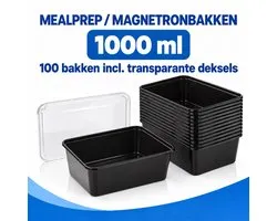 Meal Prep Bakjes – 100 Stuks – 1000 ml – Magnetronbakjes met Deksel – Vershoudbakjes – Diepvriesbakjes – Mealprep Bakjes – Zwart - IMES PACK