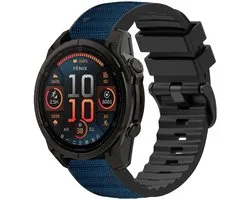 Bracelet hybride en nylon Strap-it compatible avec Garmin Fenix 8 (Pro-E-47mm) - Fenix 7 (Solar-Pro) - 6 (Solar-Pro) - Fenix 5 (Plus) / Forerunner 970 - 965 - 955 - 945 - 935 - 745 / Quatix 8 - 7 - 6 - 5 / Epix Gen 2 - Pro 47mm - Bleu foncé