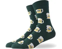 Bier Sokken met bierpullen - Grappige Sokken Groen - Maat 38-43 - Oktoberfest/Barman