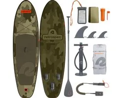 Retrospec Opblaasbaar Supboard - 320 cm - Inclusief Peddel, Opbergtas en Accessoires - Stand Up Paddle Board / SUP - Bruin / Groen