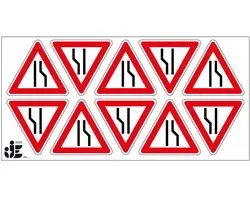 Wegversmalling rechts sticker - J18 | 5 cm - 10 stuks per vel