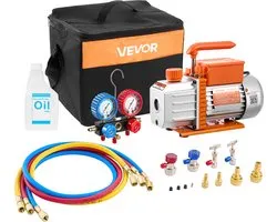 VEVOR Vacuümpomp met Manometer, 4,5 Cfm 127 L/Min, 250 W, Eentraps Roterende Schottenvacuümpomp, Manometerset, Voor R134a, R22, R410a, R1234yf & R32, met Draagtas, Voor Auto-Airconditioningsystemen