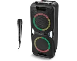 MEDION PE-1 Pure Partybox (alimenté par batterie, avec microphone, grande enceinte Bluetooth portable, boîte à musique avec effets lumineux, enceinte de fête avec karaoké, 2 connexions microphone, AUX, USB, radio), MD400000