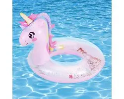 Inflatable Pool Float, Cute Glitters Unicorn Swim Tube Rings Inflatable Swimming Toys Floaties Fun Summer Water Floaties for Beach Pool Outdoor Party Water Toy for Children - Pink