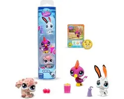 BANDAI Littlest Pet Shop Pack 3 Park Pets BF00598 Lot de 3 animaux accessoires carte de collection et code virtuel génération 7 animaux #99 #100 #101