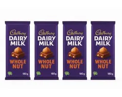 Cadbury Dairy Milk Whole Nut Chocoladereep (4x180 g) – Romige Melkchocolade met Hele Hazelnoten