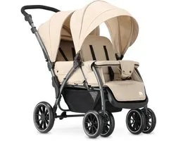 Poussette double Deryan Luxe Elena - Poussette duo - Poussette tandem - Compacte et légère - Nougat