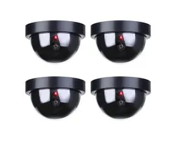Premium 4x Dummy LED Beveiligingscamera Set met Bewegingssensoren – 12x8cm – Zwart – 4 Stuks | Draadloze Nepcamera Met Rode Led op Batterijen | Knipperende Camera Beveiliging Voor Binnen en Buiten | Buitencamera | CCTV Dome Bewakingscamera