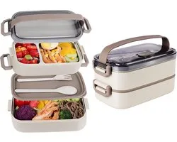 Lunchbox Roestvrij Staal - lunchboxen - Bento Box - Dubbellaagse lunchbox - RVS Broodtrommel voor Kinderen & Volwassenen - RVS Broodtrommel Met lepel en vork - Lekvrije lunchbox - BPA-vrij