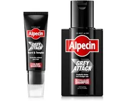 Alpecin Grey Attack Beard & Temples Colour Booster 50 ml + Grey Attack Cafeïne & Kleur Shampoo 200 ml – Minder grijs haar in baard, slapen & haar – Geleidelijk donkerder resultaat – 5,6-DHI repigmentatie voor mannen