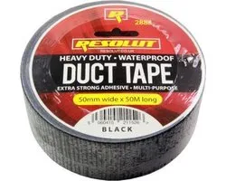 Duct tape / duck tape zwart watervast 50 mm x 50 meter