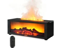 Diffuseur d'arômes YONO avec effet de flamme - Humidificateur - Foyer d'ambiance électrique - Diffuseur de parfum - 7 couleurs - Télécommande et minuterie - Noir