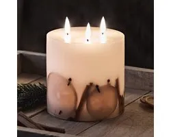 Flame-less LED Pillar Candle with Flickering Flames - Realistic Ivory Wax, 3 Wicks