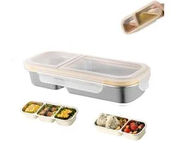 Snackbox met vakjes - 700 ml Bento box - snackdoosjes - Snackbox kinderen - Twee compartimenten - Bento box volwassenen - Voedselbewaarbakje voor school, thuis en op reis - Geel