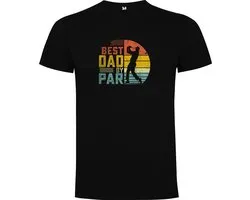 T-Shirt Noir avec impression Colorée « The Best Dad by Par (au lieu de Far) – Golf – Le meilleur père » Impression Couleur Intégrale Taille L