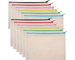 12 stuks - Blanco Canvas Tasjes - 23.5*17.5 cm - Canvas Tasjes - Canvas Make-uptasjes - DIY Craft Rits Zakken - Blanco Stoffen Zakjes - Pennenetuis - Reis-toiletzakjes - Opbergtas - Etui - Make-up tas - voor DIY-knutselprojecten en opslag - wit